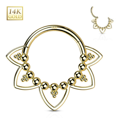 14K Solid Gold 16 Gauge Hinged Segment Ring with Filigree Heart - photo 5