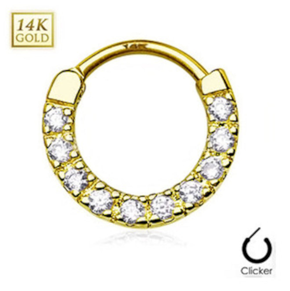 14K Solid Gold 14 Gauge Septum Clicker with Front Facing CZ Line - photo 3