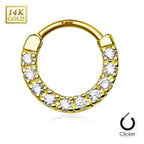 14K Solid Gold 14 Gauge Septum Clicker with Front Facing CZ Line - photo 3