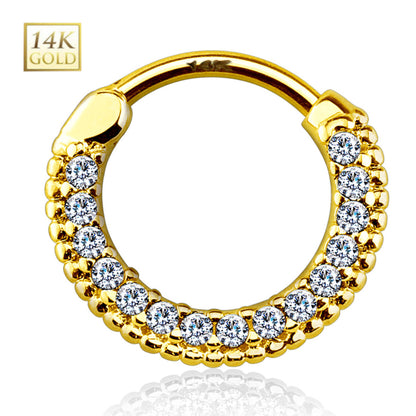14K Solid Gold 14 and 16 Gauge Septum Clicker with Front Facing CZ - photo 3