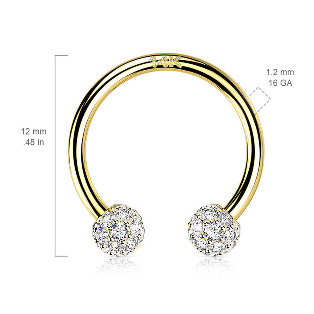 14K Solid Gold 16 Gauge Horseshoe Circular Barbell with CZ Ball - photo 3