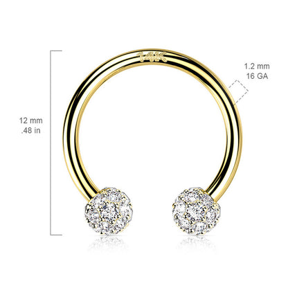 14K Solid Gold 16 Gauge Horseshoe Circular Barbell with CZ Ball - photo 3