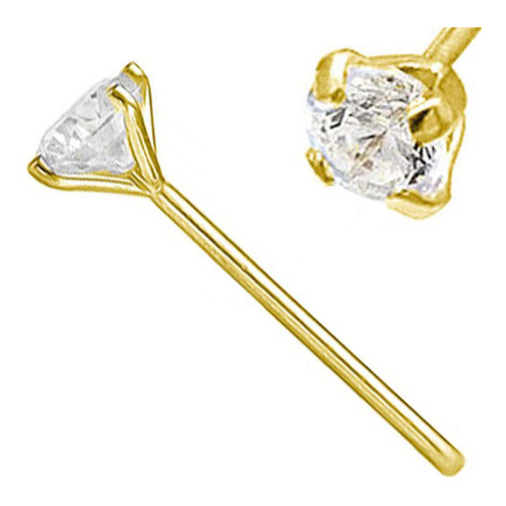 14K Solid Gold Fishtail Nose Stud with Lab Diamond 22 Gauge