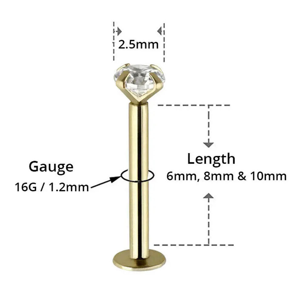 14K Solid Gold 16 Gauge Labret Stud with 2.5mm Genuine Diamond - photo 2