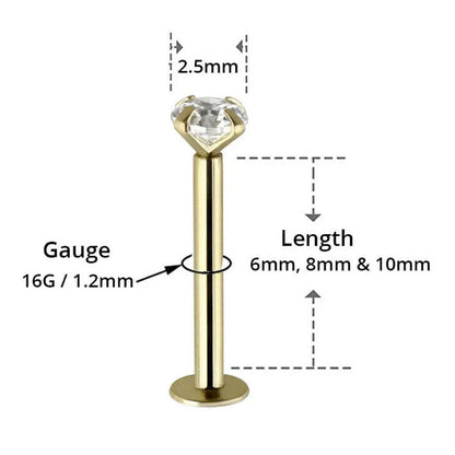14K Solid Gold 16 Gauge Labret Stud with 2.5mm Genuine Diamond - photo 2