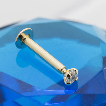14K Solid Gold 16 Gauge Threadless Labret Stud with CZ - photo 3