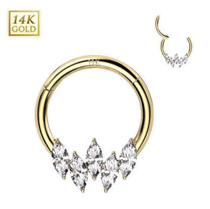 14K Solid Gold Hinged Segment Ring 16 Gauge with Marquise CZ - photo 3