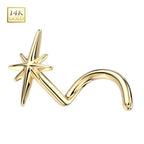 14K Solid Gold 20 Gauge North Star Corkscrew Nose Stud