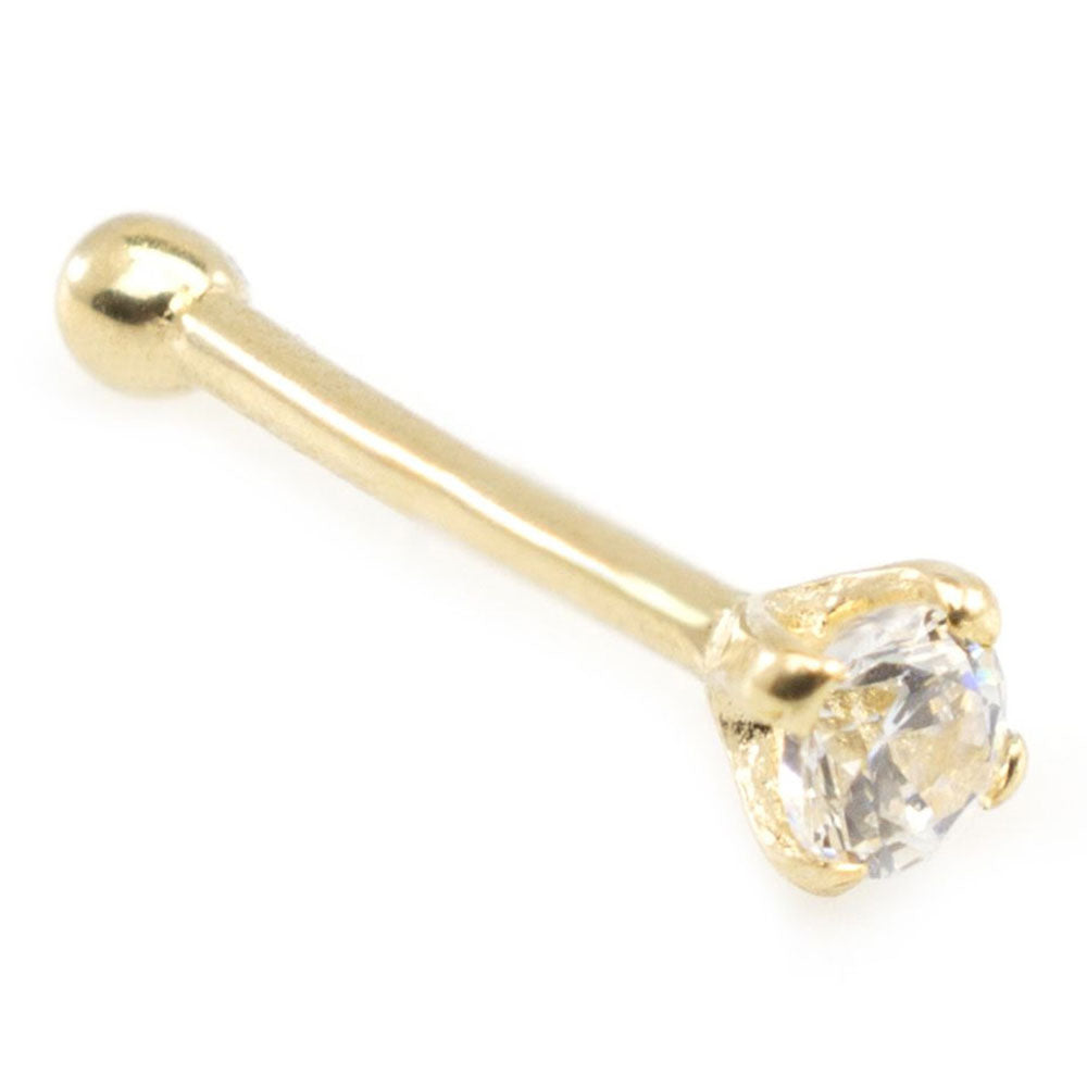 14K Solid Gold 20 Gauge Nose Bone Stud with 1.5mm Diamond