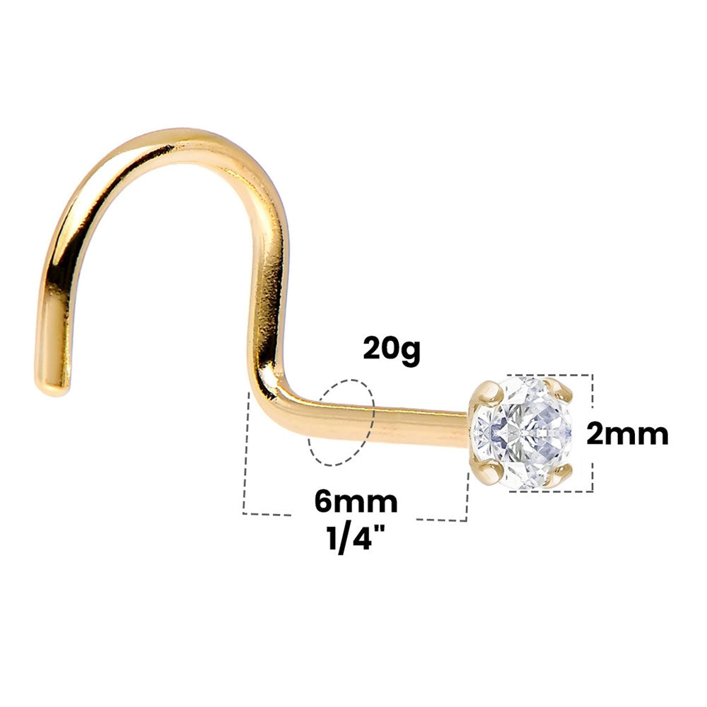 14K Solid Gold 20 Gauge Corkscrew Nose Screw with Prong Set Diamond - photo 2