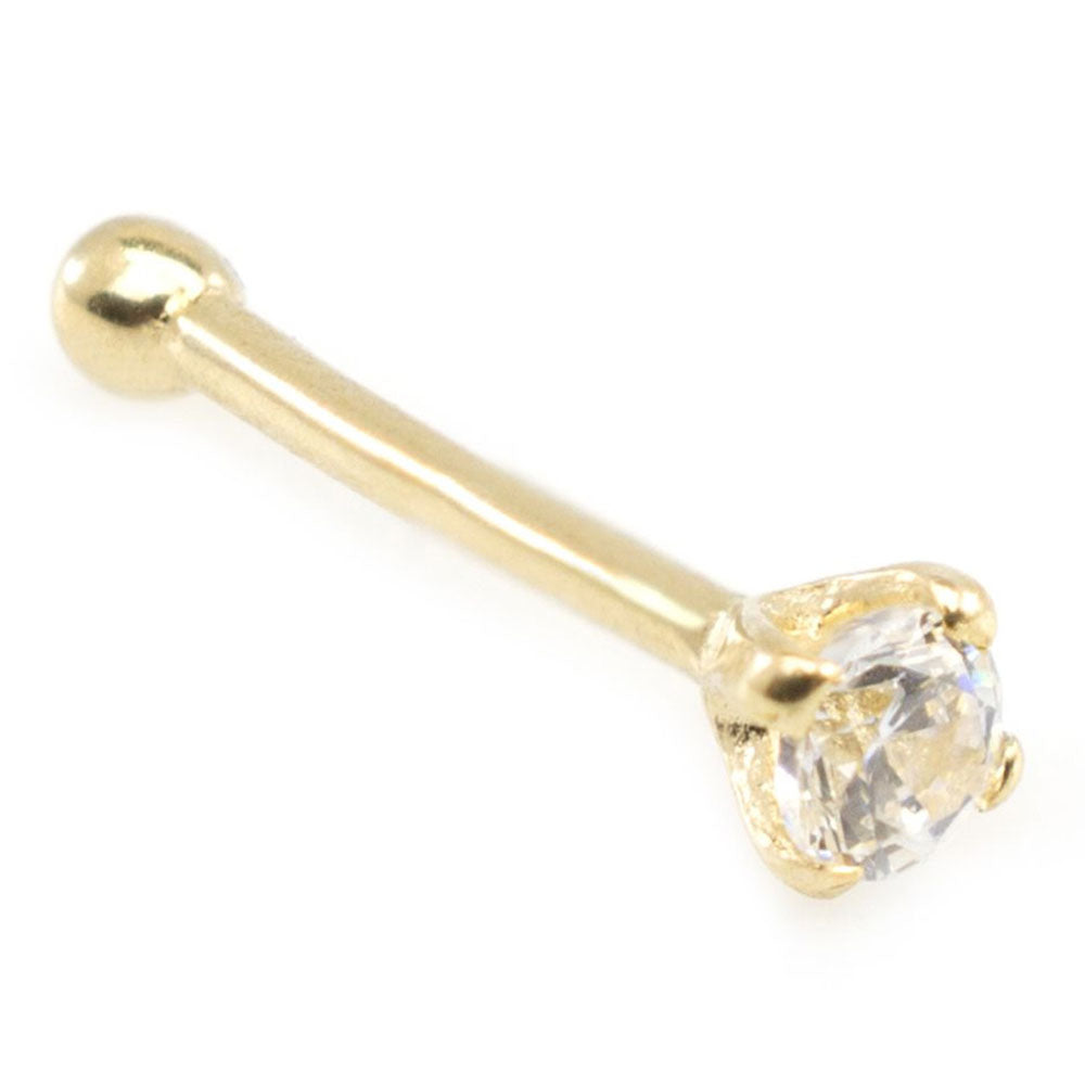 14K Solid Gold 20 Gauge Nose Bone Stud with 3mm Diamond