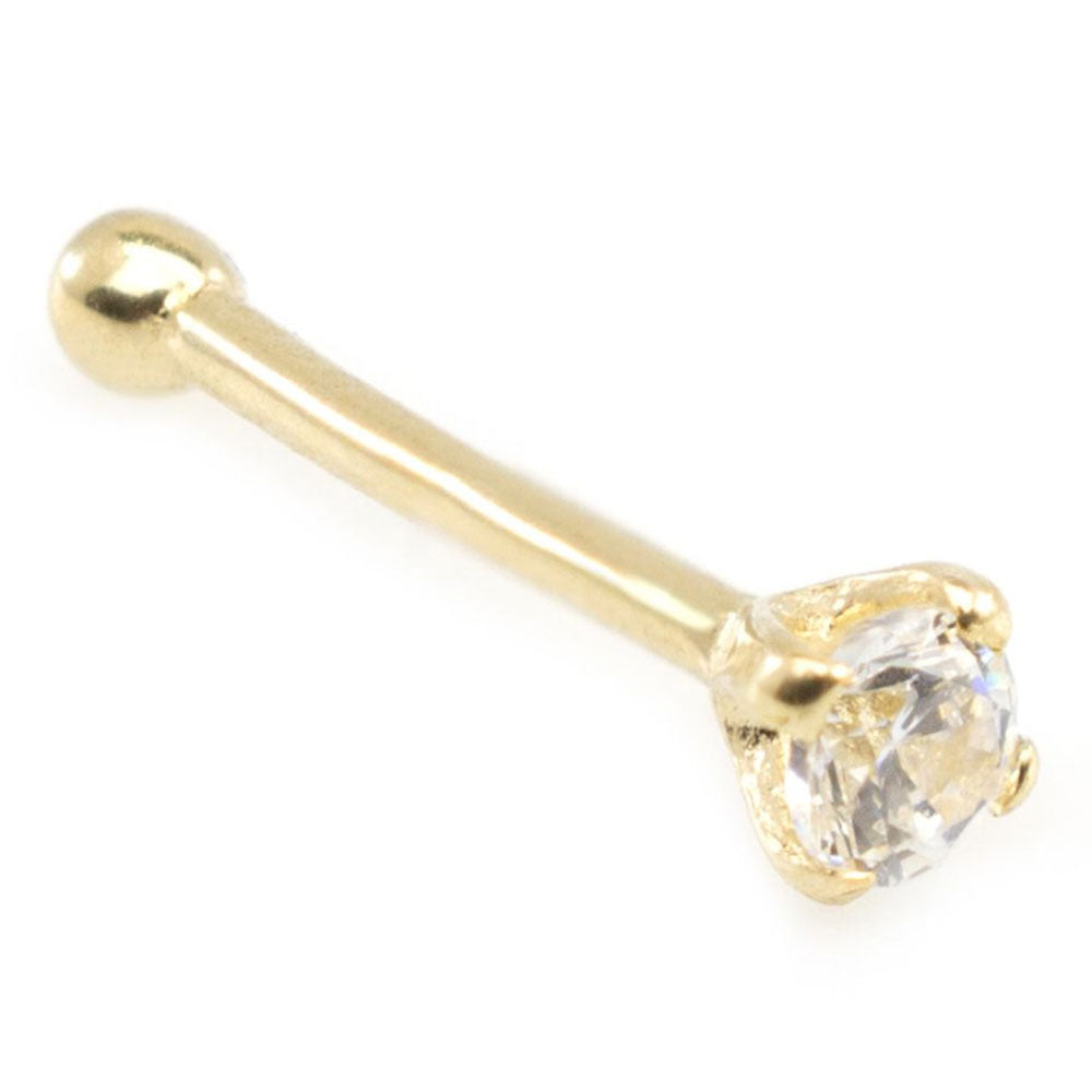 14K Solid Gold 20 Gauge Nose Bone Stud with 2mm SI Diamond