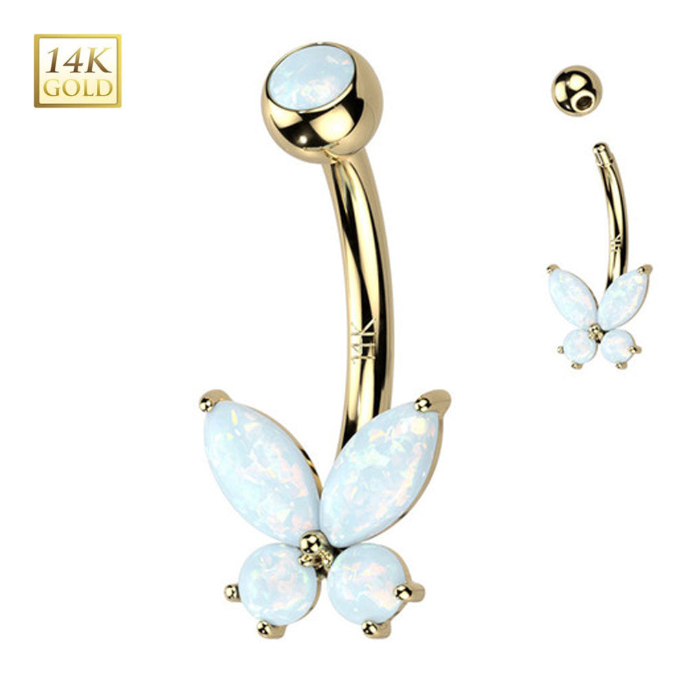 14K Solid Gold 14 Gauge CZ Butterfly Belly Button Ring
