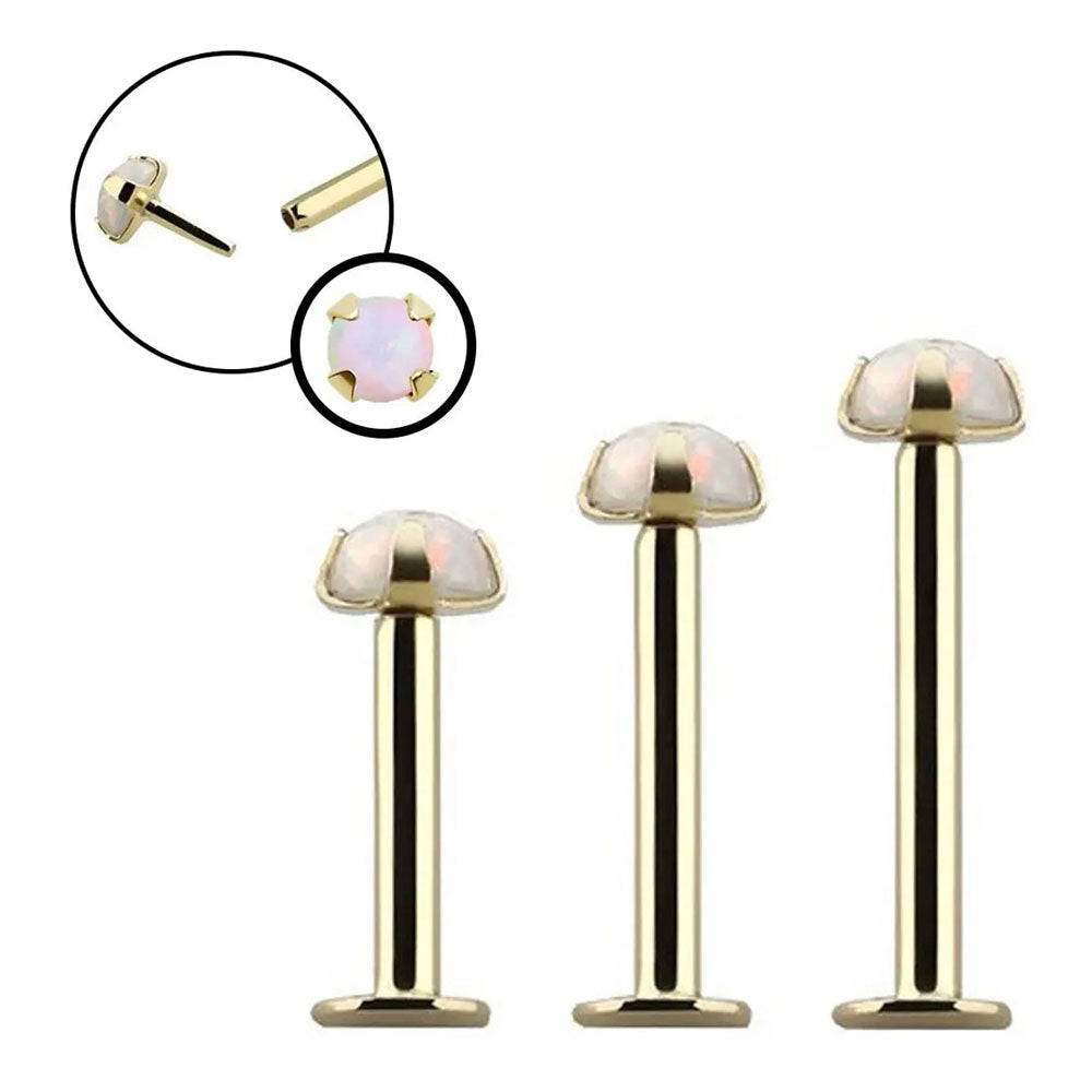 14K Solid Gold 16 Gauge Labret Stud with Push In Synthetic Opal