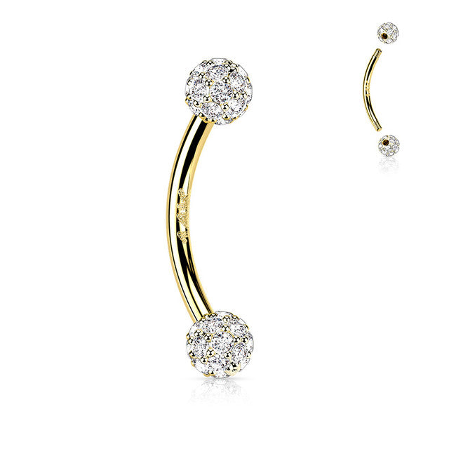 14K Solid Gold 16 Gauge Curved Barbell with Paved CZ Ball - photo 5