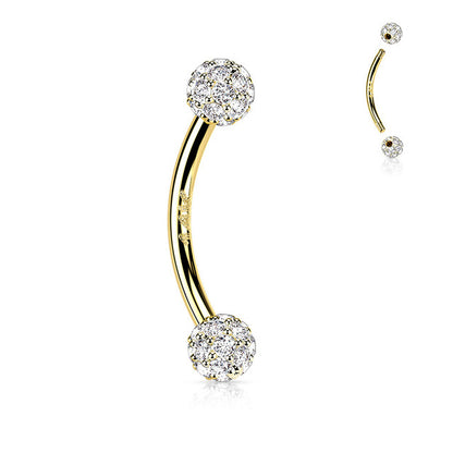 14K Solid Gold 16 Gauge Curved Barbell with Paved CZ Ball - photo 5