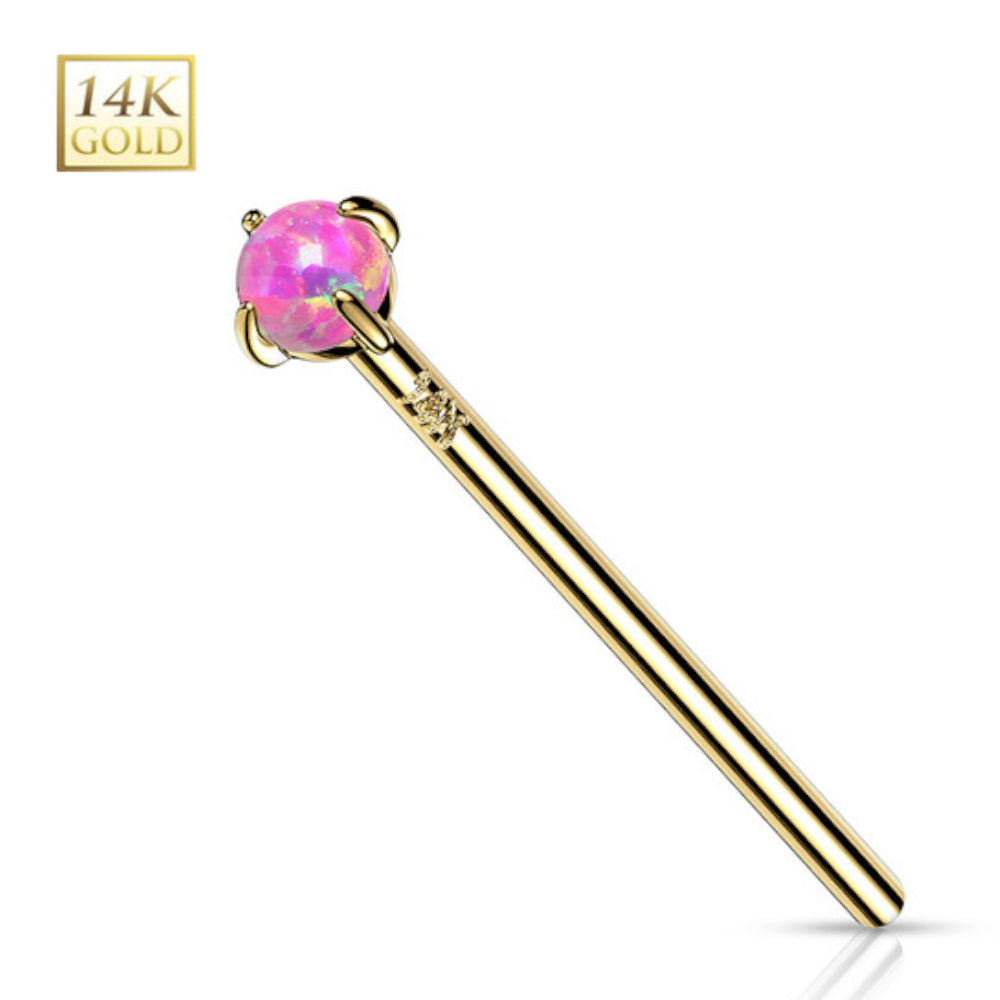 14K Solid Gold 18 to 20 Gauge Fishtail Nose Stud with Prong Set Opal - photo 4