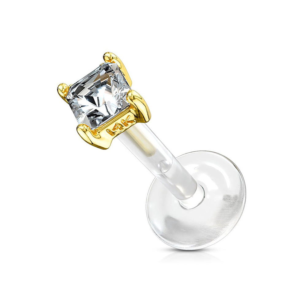 14K Solid Gold 16 Gauge Labret Stud with Square CZ - photo 3