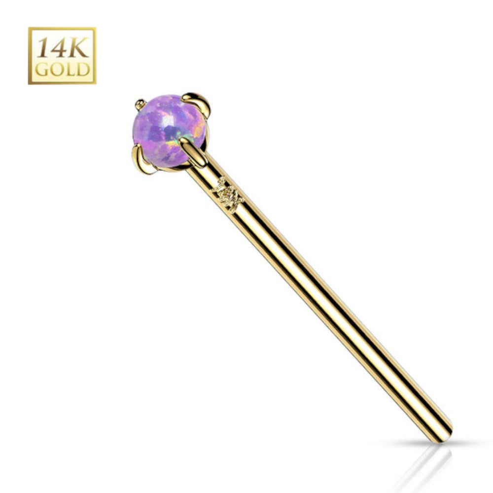14K Solid Gold 18 to 20 Gauge Fishtail Nose Stud with Prong Set Opal - photo 5