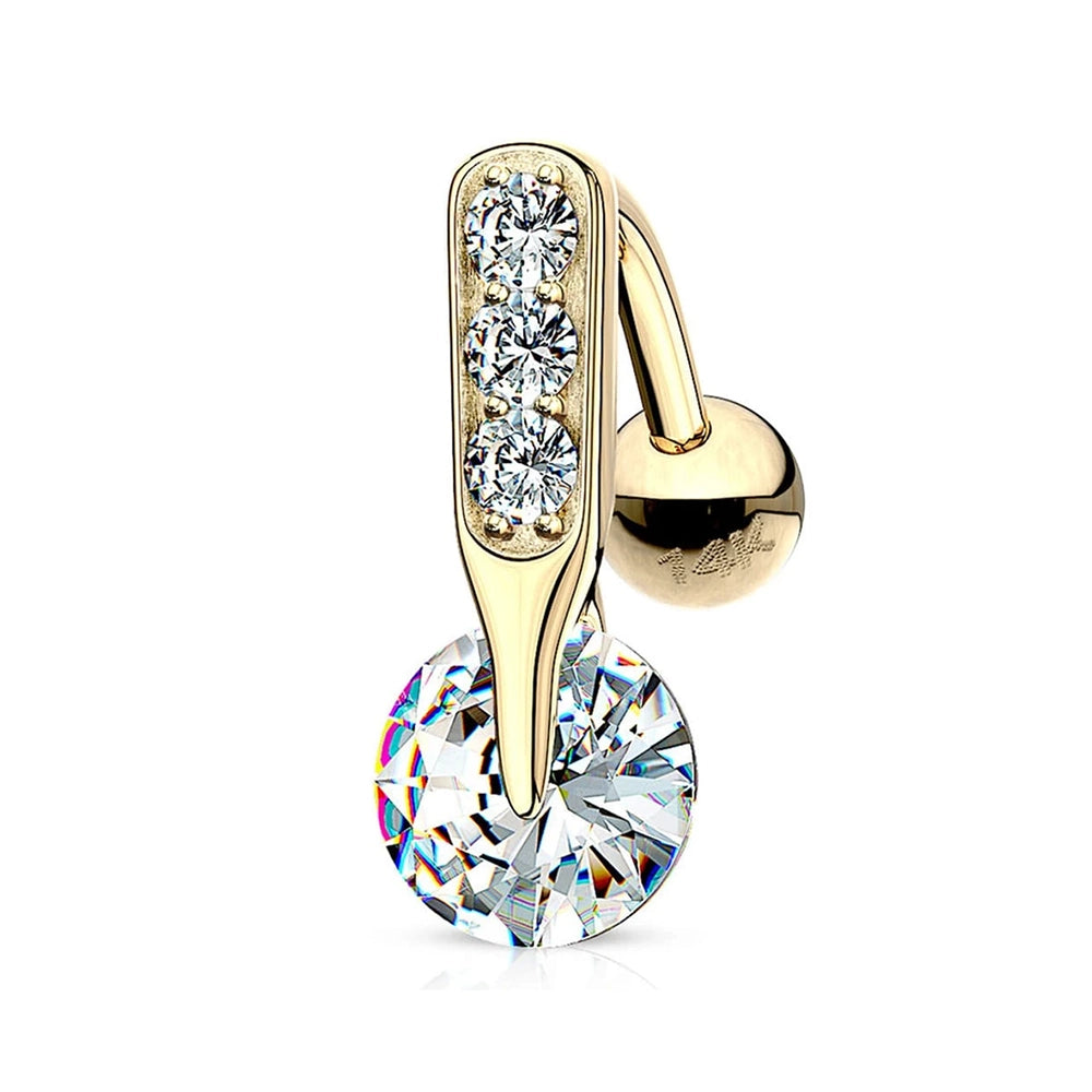 14K Solid Gold 14 Gauge Top Down Reverse Belly Ring with CZ - photo 2