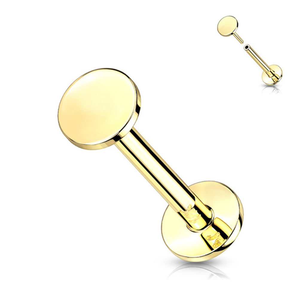 14K Solid Gold 16 to 18 Gauge Labret Stud with Flat Round Top - photo 5