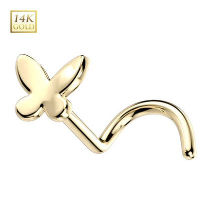 14 Karat Solid Gold 20 Gauge Nose Ring Butterfly Corkscrew - photo 3