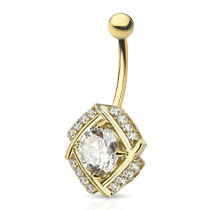 14K Solid Gold 14 Gauge Belly Ring with Sparkle CZ Windmill - photo 2