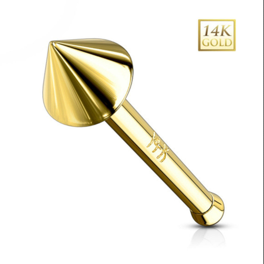 14K Solid Gold 20 Gauge Nose Bone Stud with Spike Cone - photo 3