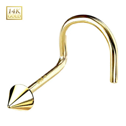 14K Solid Gold 20 Gauge Spike Cone Corkscrew Nose Stud - photo 4