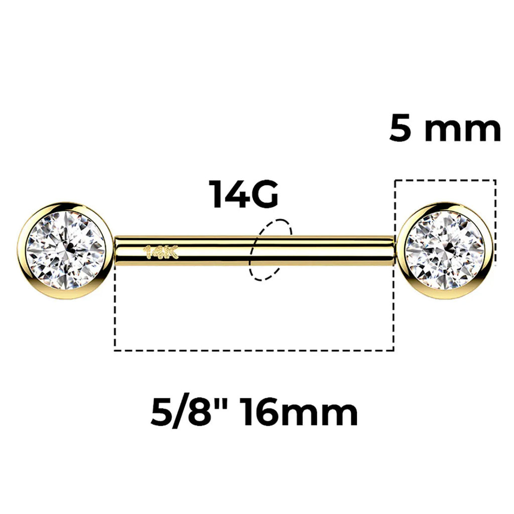 14 Karat Solid Gold Nipple Ring Barbell 14 Gauge Threadless - Pair - Kruelty - Photo 4