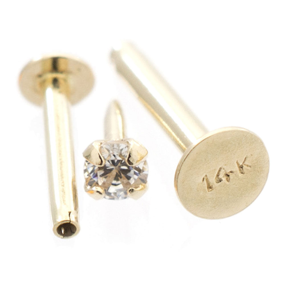 14K Solid Gold 16 Gauge Threadless Labret Stud with CZ - photo 5