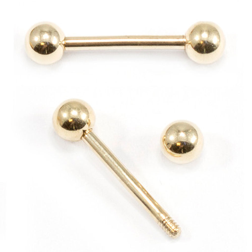 14K Solid Gold Straight Nipple Barbell 14 Gauge - Pair - photo 3