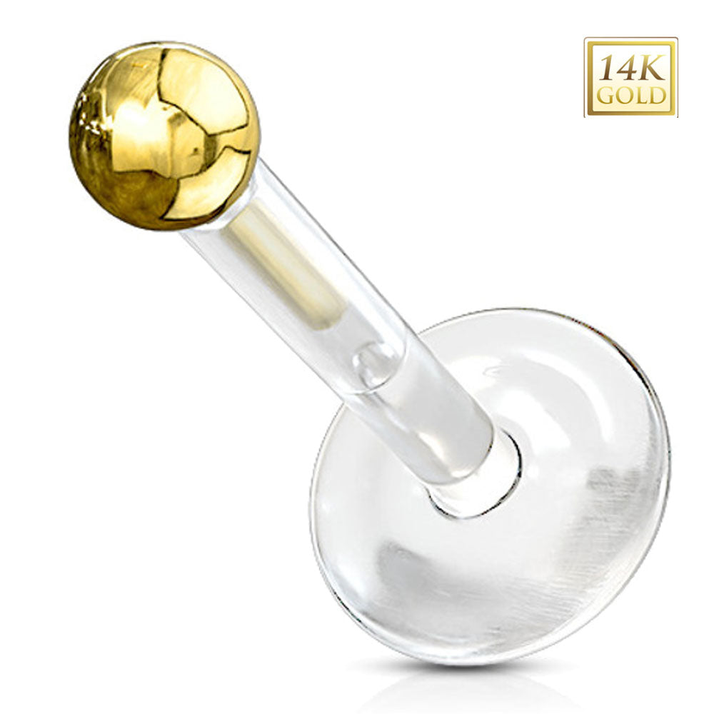 Bioflex 16 Gauge Labret Stud with 14K Solid Gold Push In Ball Top