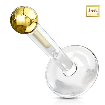 Bioflex 16 Gauge Labret Stud with 14K Solid Gold Push In Ball Top