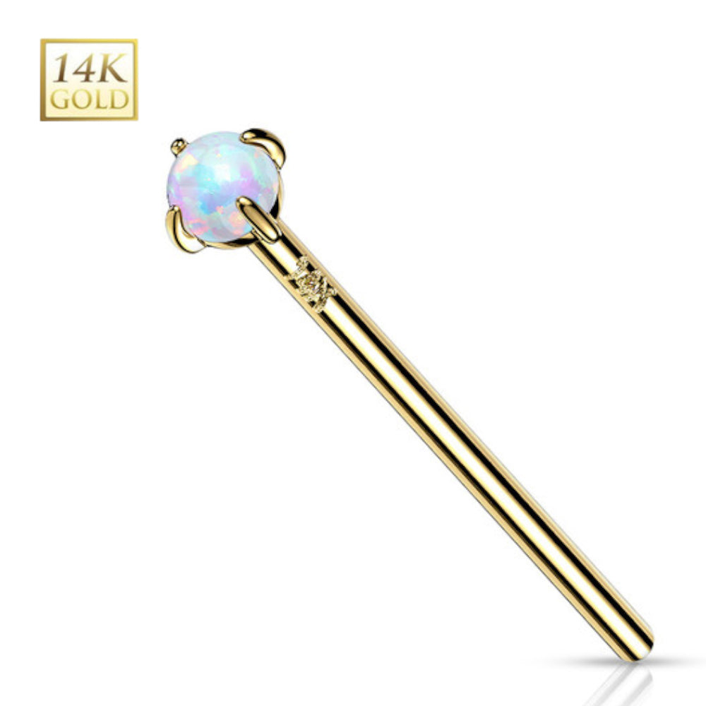 14K Solid Gold 18 to 20 Gauge Fishtail Nose Stud with Prong Set Opal - photo 6