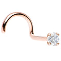 14K Solid Rose Gold Nose Screw with 2mm Clear CZ 20 Gauge
