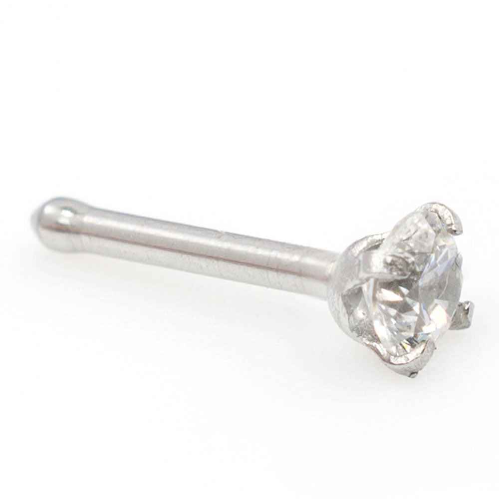 14K White Gold 18 Gauge Nose Bone Stud with 2mm Diamond