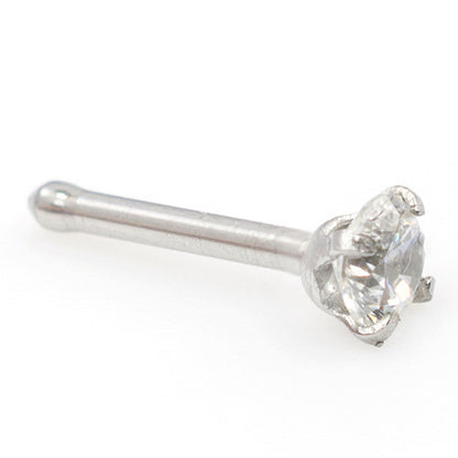 14K White Gold 18 Gauge Nose Bone Stud with 2mm Diamond