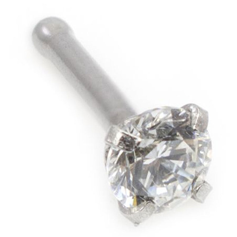 14K White Gold 20 Gauge Nose Bone Stud with 3mm Diamond - photo 4