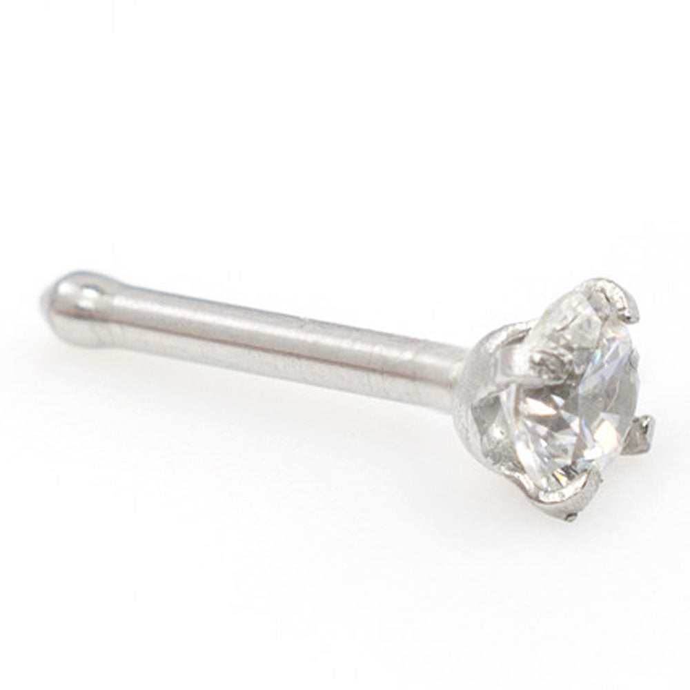 14K White Gold 20 Gauge Nose Bone Stud with 1.5mm SI Diamond