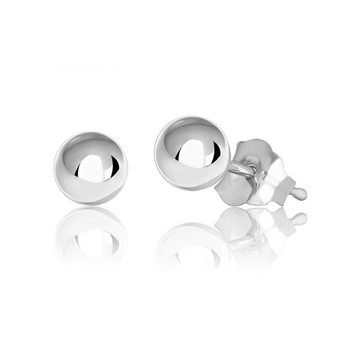 14K Solid White Gold 20 Gauge Hollow Ball Stud Earrings - Pair