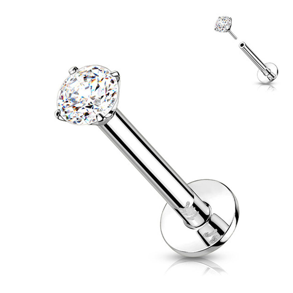 14K Solid Gold 16 to 18 Gauge Labret Stud with 2mm Diamond - photo 4