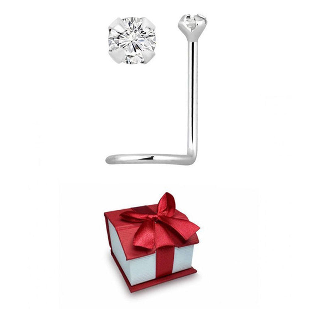 14K Solid White Gold 22 Gauge Nose Screw with 1.5mm Diamond - photo 2
