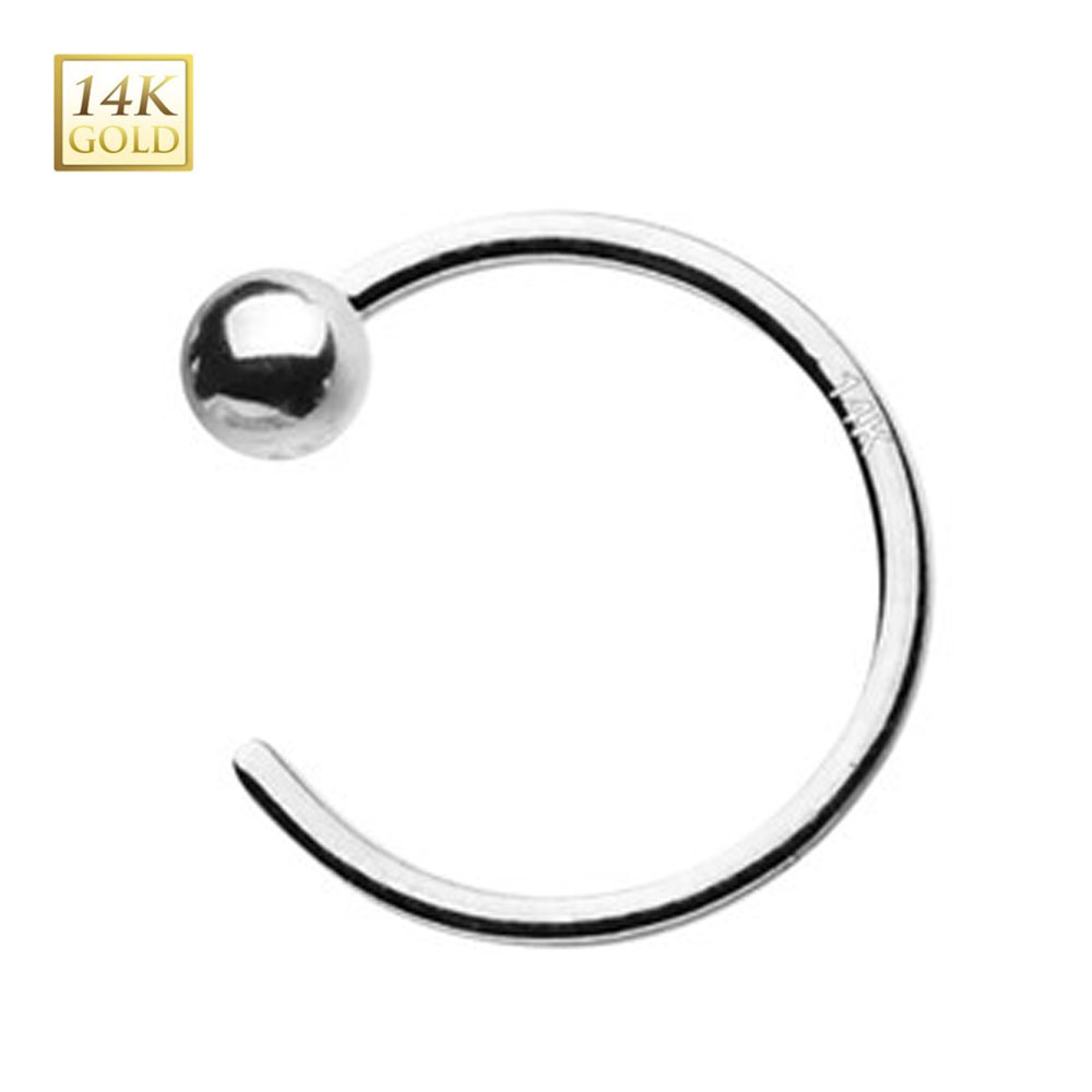 14K Solid Gold Ball End C Shaped Nose Hoop 20 Gauge 8mm - 2 Colors