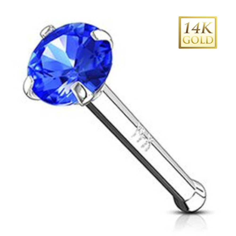 14K Solid Gold 20 Gauge Nose Bone Stud with Prong Set CZ - photo 5