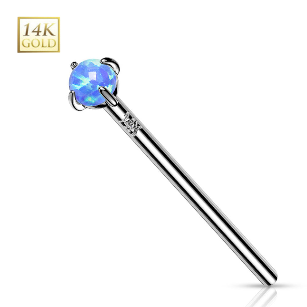 14K Solid Gold 18 to 20 Gauge Fishtail Nose Stud with Prong Set Opal - photo 7