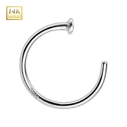 14K White Gold 20 Gauge Nose Hoop with Flat Disc C Shape - photo 4