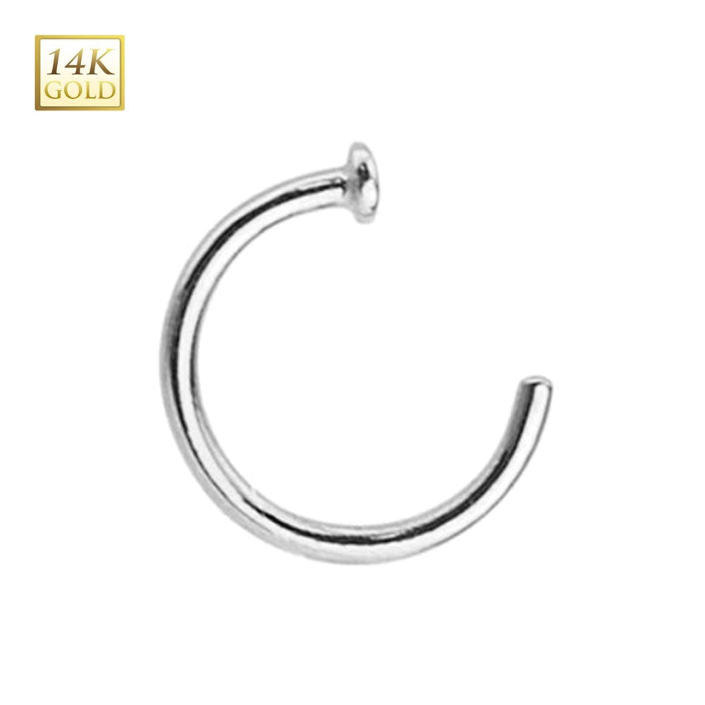 14K White Gold 20 Gauge Nose Hoop with Flat Disc C Shape - photo 3