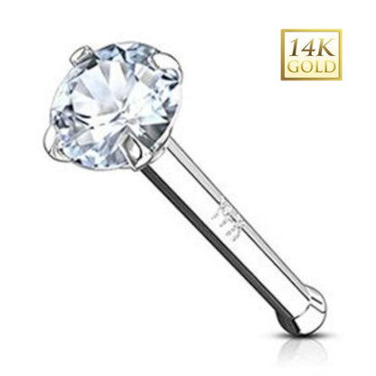 14K Solid Gold 20 Gauge Nose Bone Stud with Prong Set CZ - photo 7