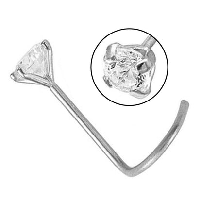 14K Solid Gold Corkscrew Nose Stud with Lab Diamond 22 Gauge